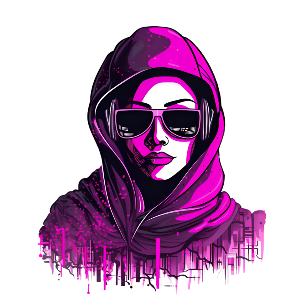 cyberpunk mujer en capucha clipart ai generado png