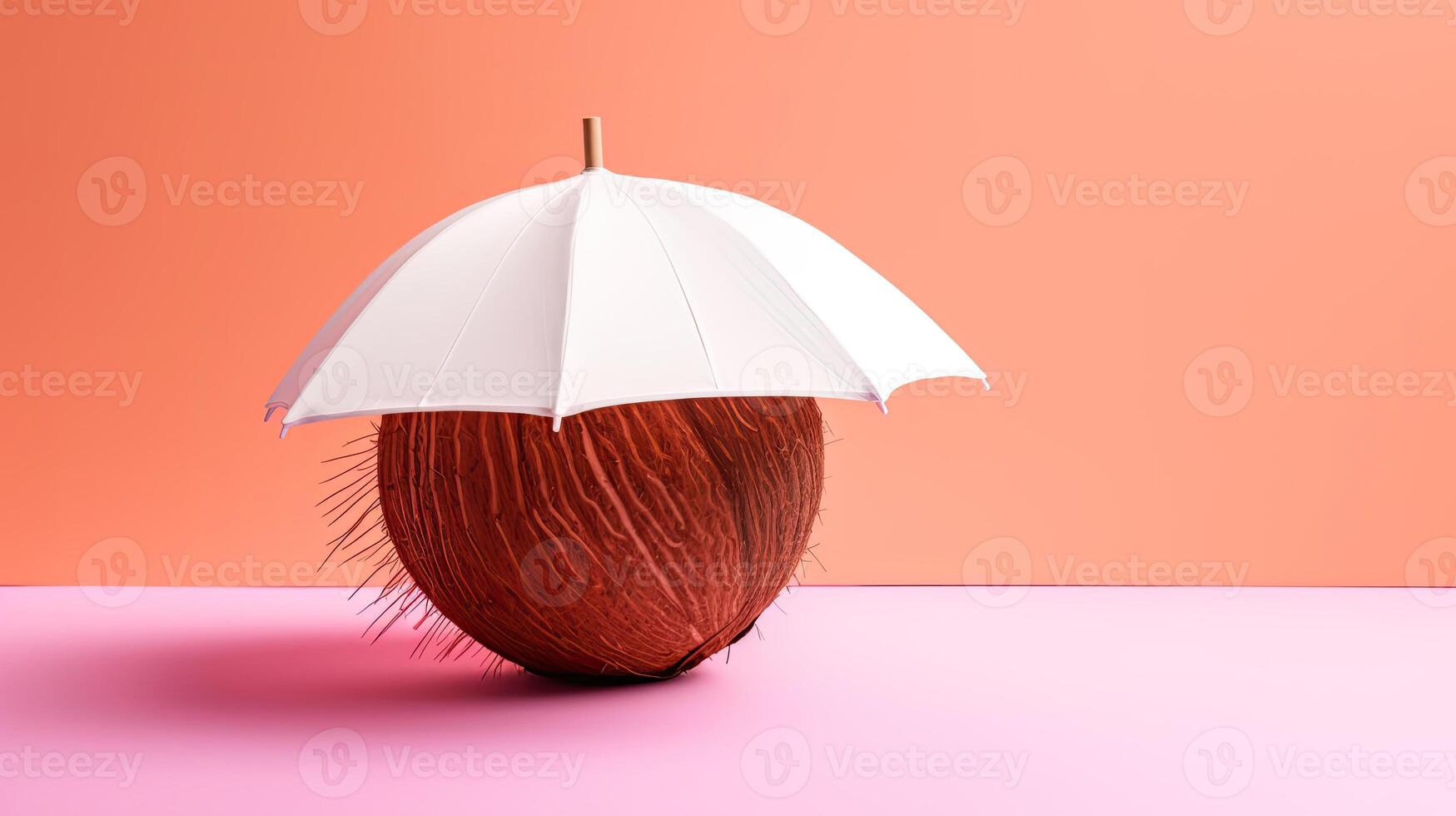 coconut fruit and sun umbrella. photo