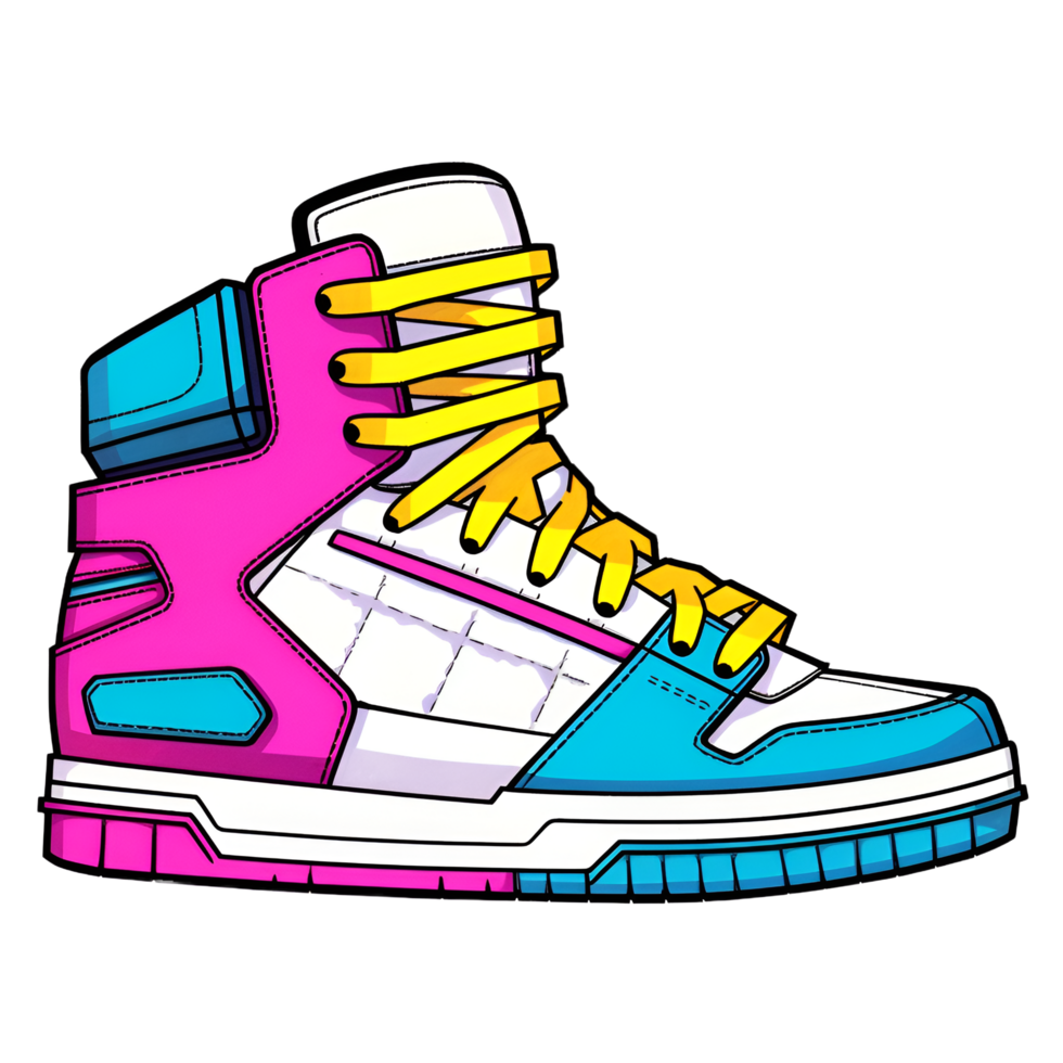 alto parte superior zapatillas retrowave Años 80 clipart ai generado png