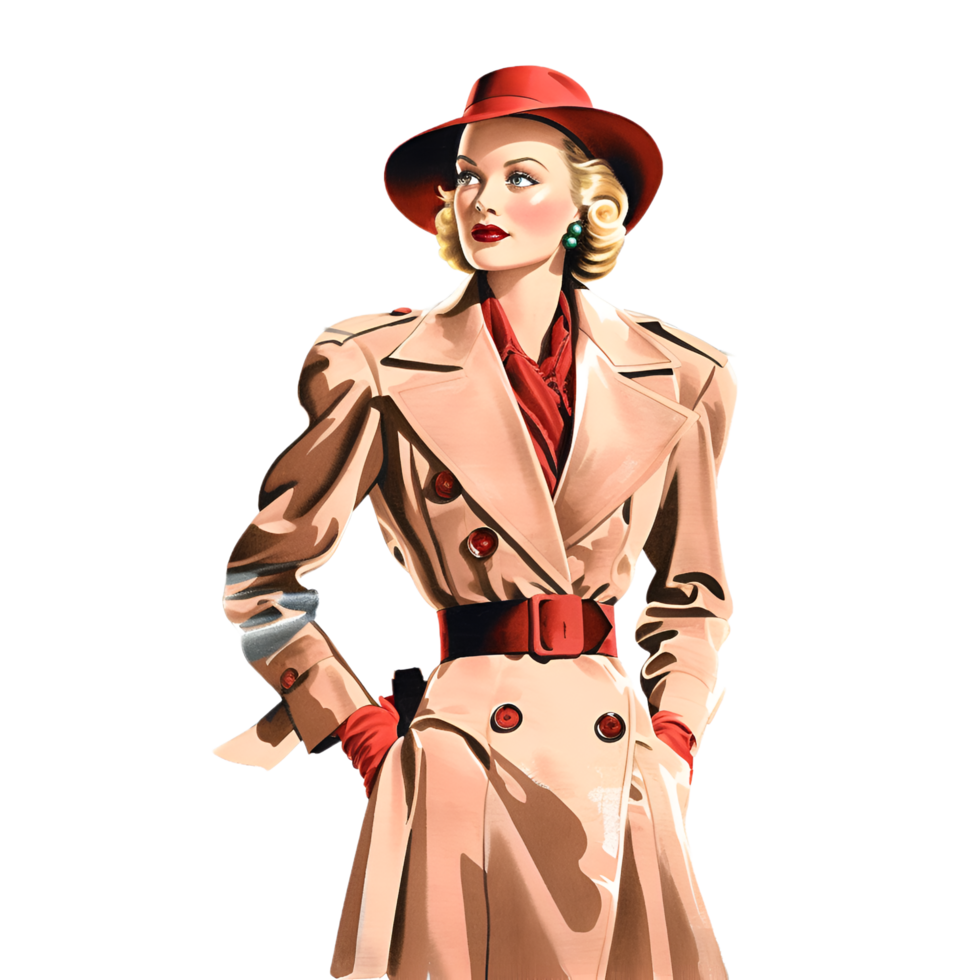 Vintage Fashion Illustration Model Watercolor Clipart png