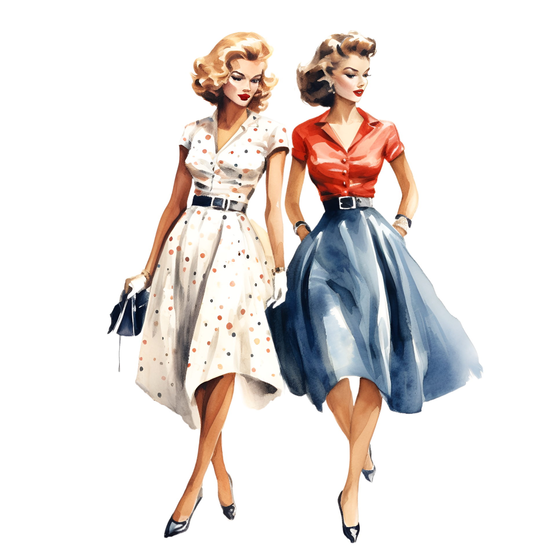 Vintage Fashion Illustration Models Watercolor Clipart 24637784 PNG