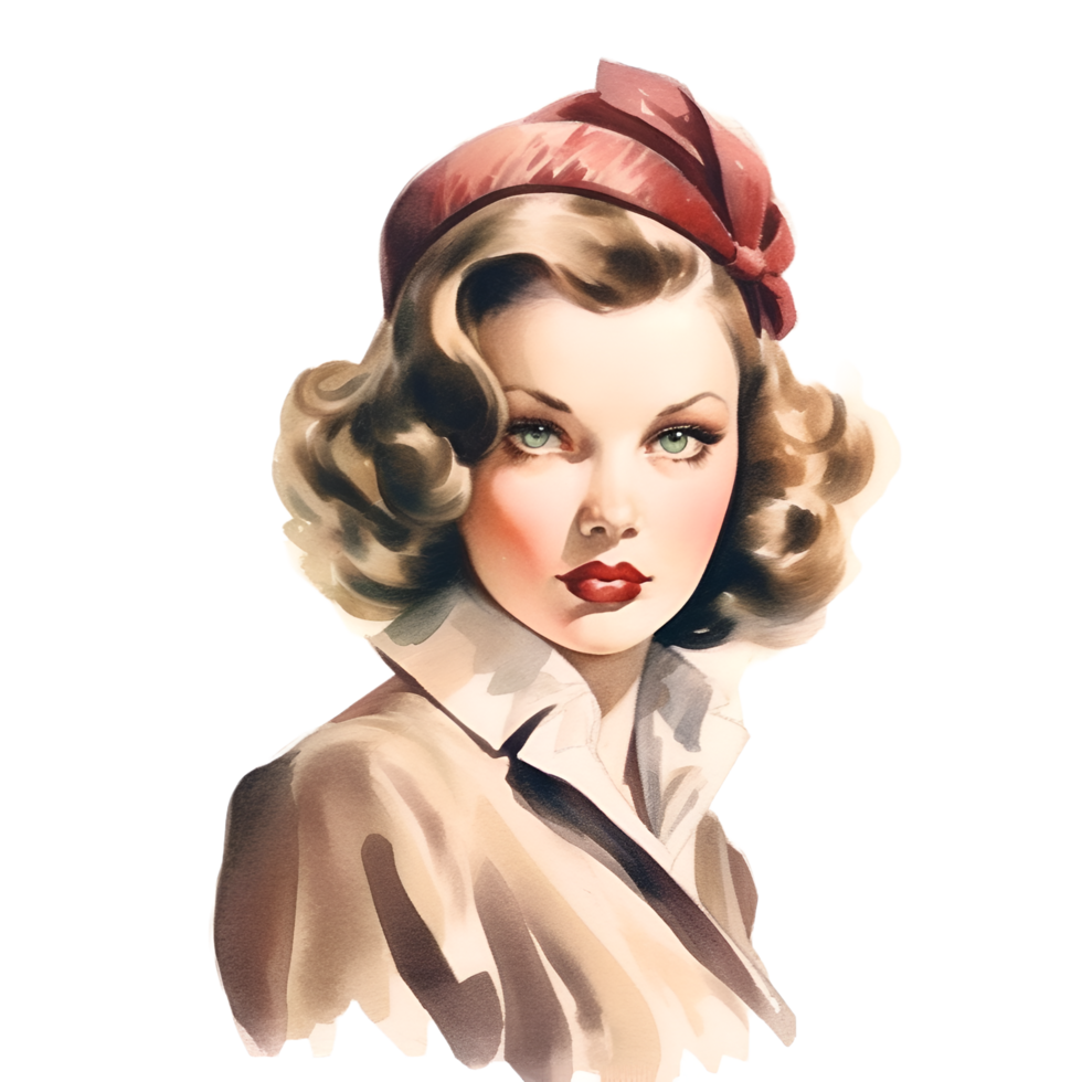 Vintage Fashion Illustration Model Watercolor Clipart png