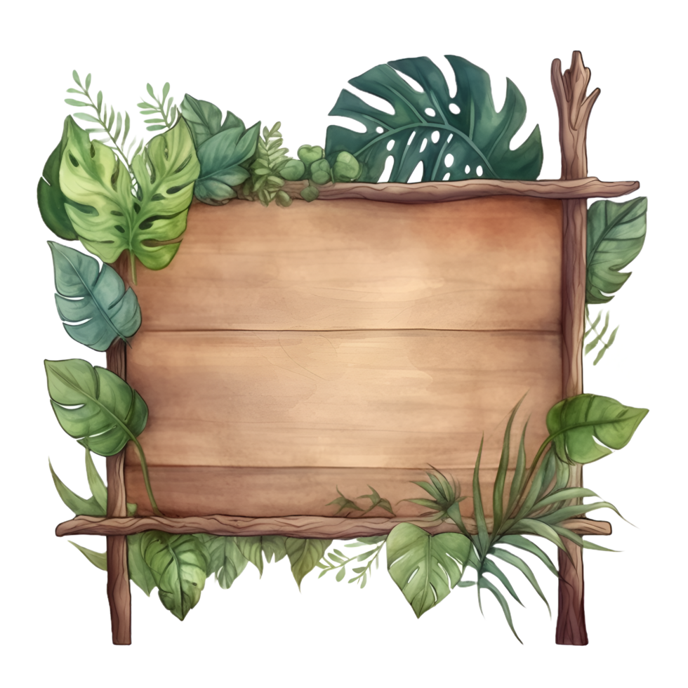 en bois signe verdure aquarelle clipart ai généré png