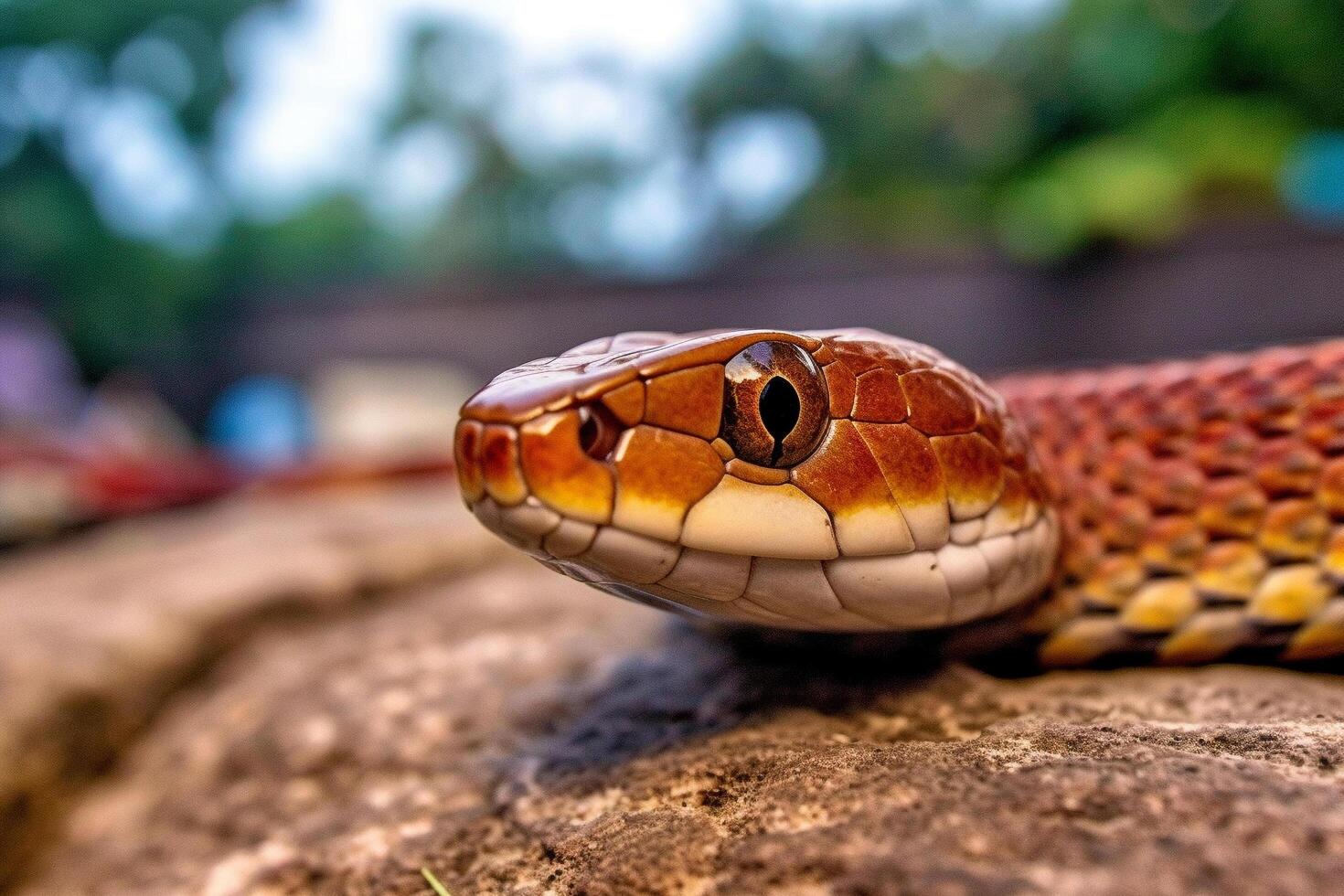 A snake on a rock with the head turned to the side photo