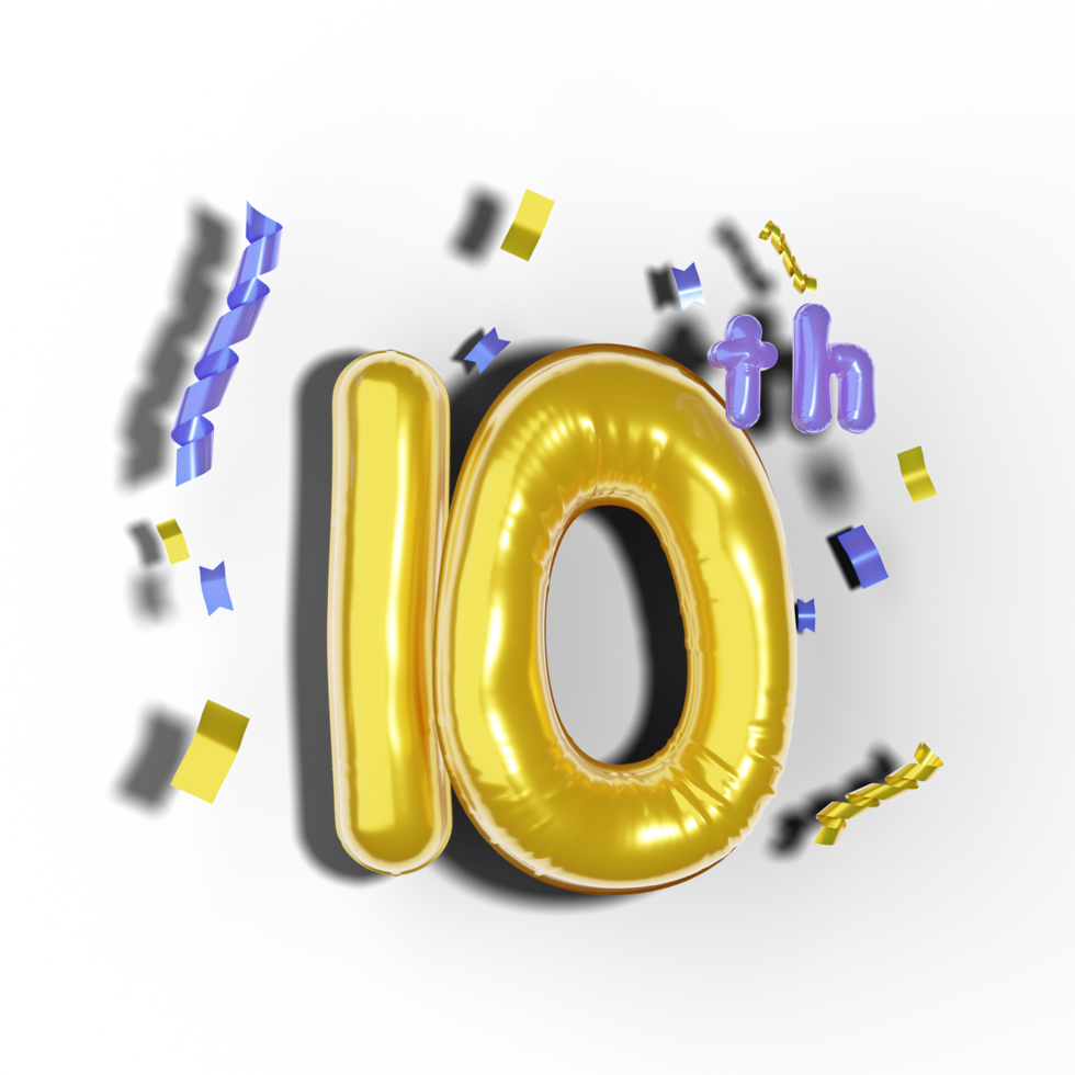 10th anniversary with 3d golden balloon bunches png