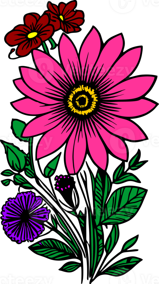 colorful multicolor wild flowers pattern no background, isolated element png