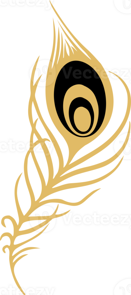 black and gold stylized peacock feather with no background, isolated element png