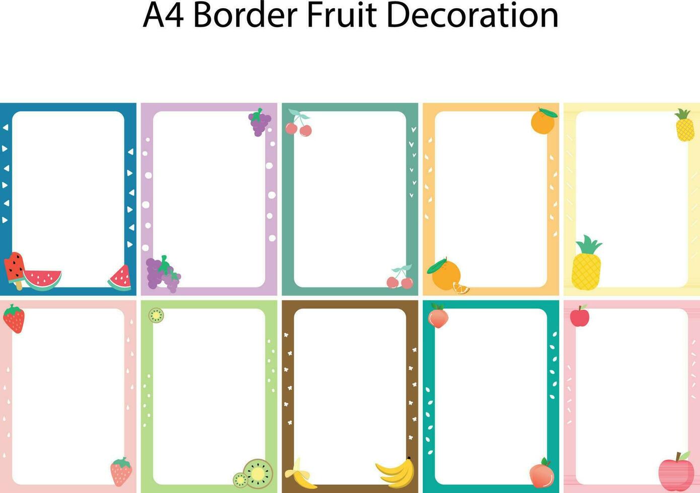 black space with cute a4 border frame illustration clipart for kids or worksheet with fruit decoration vector