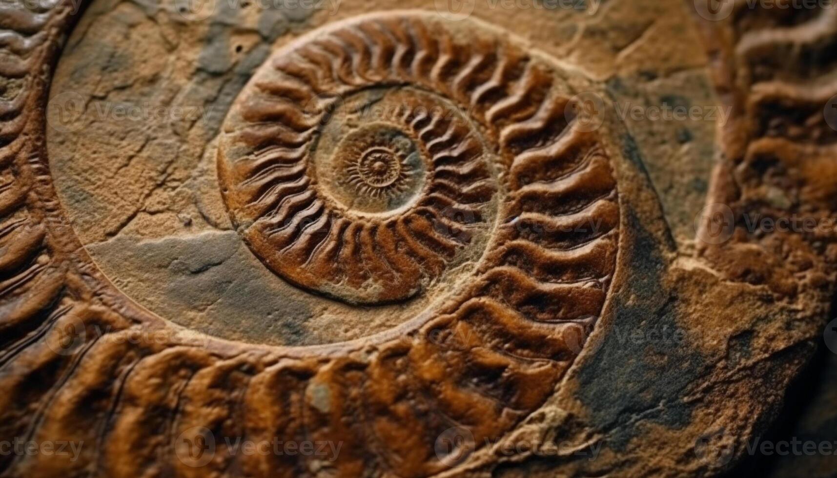 Ancient ammonite fossil, extinct animal shell, spiral pattern discovery