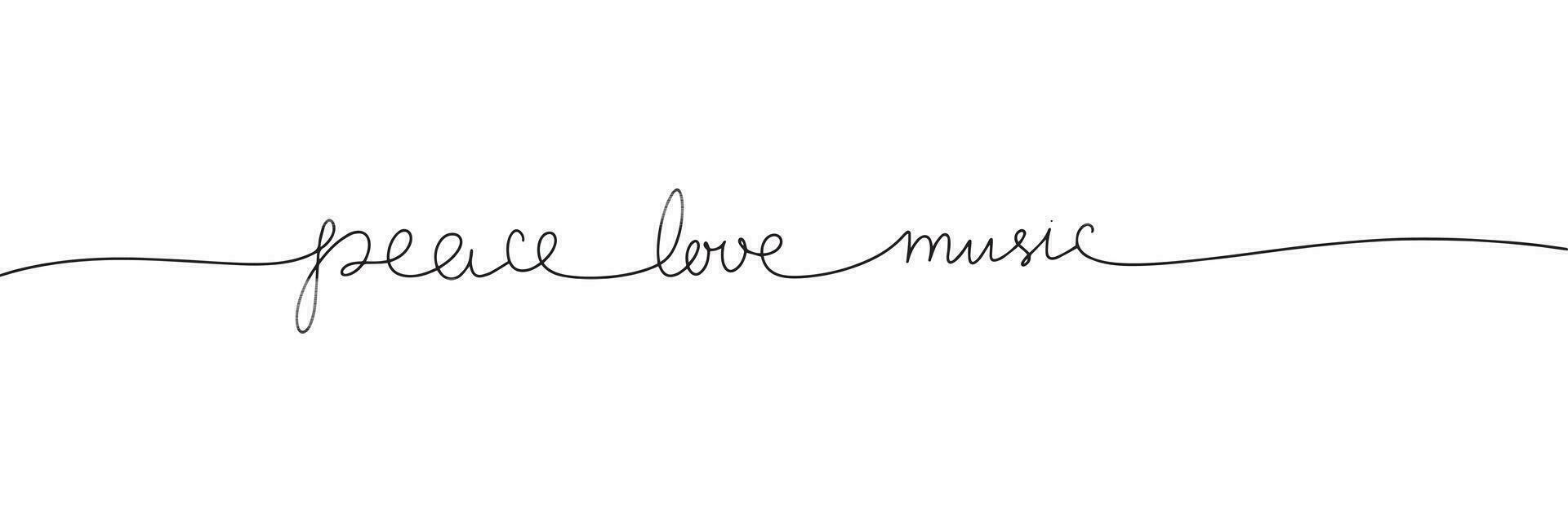 Peace love music. Music one line continuous phrase. Quote of music calligraphy, lettering. Vector illustration isolated on white background.