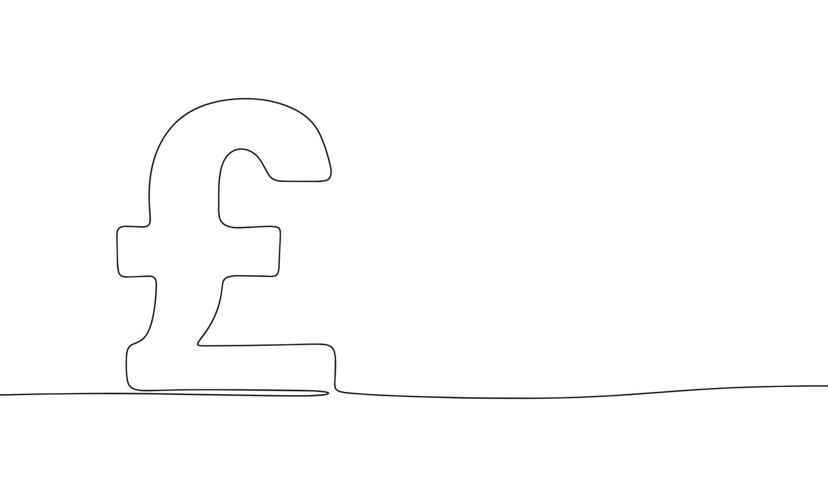 British pound. One line continuous British money isolated on white background. Line art, outline, vector illustration.