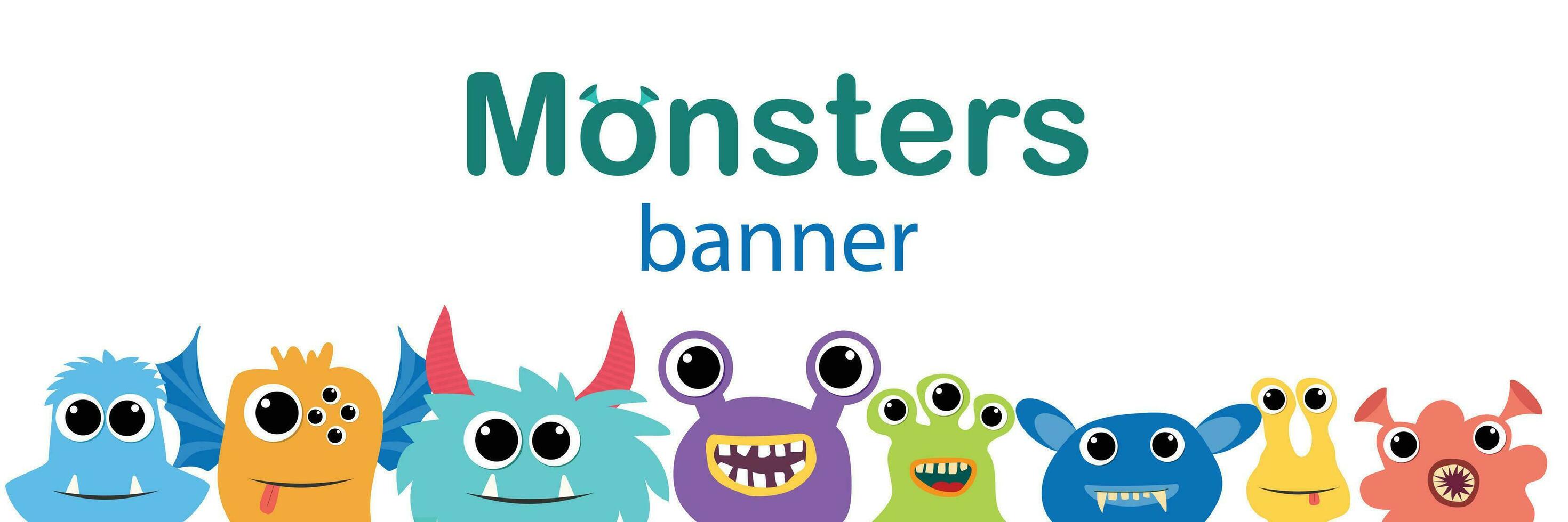 Monster banner. Hand drawn graphic for typography poster, card, label, flyer, page, banner, baby wear, nursery. Vector illustration.