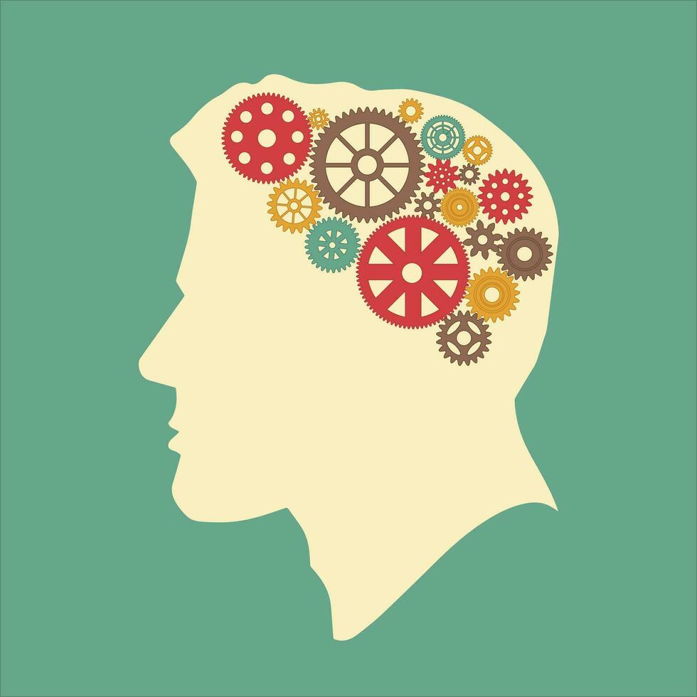 cabeza con cerebro pictografía steampunk masculino humano pensar simbolos vector ilustración