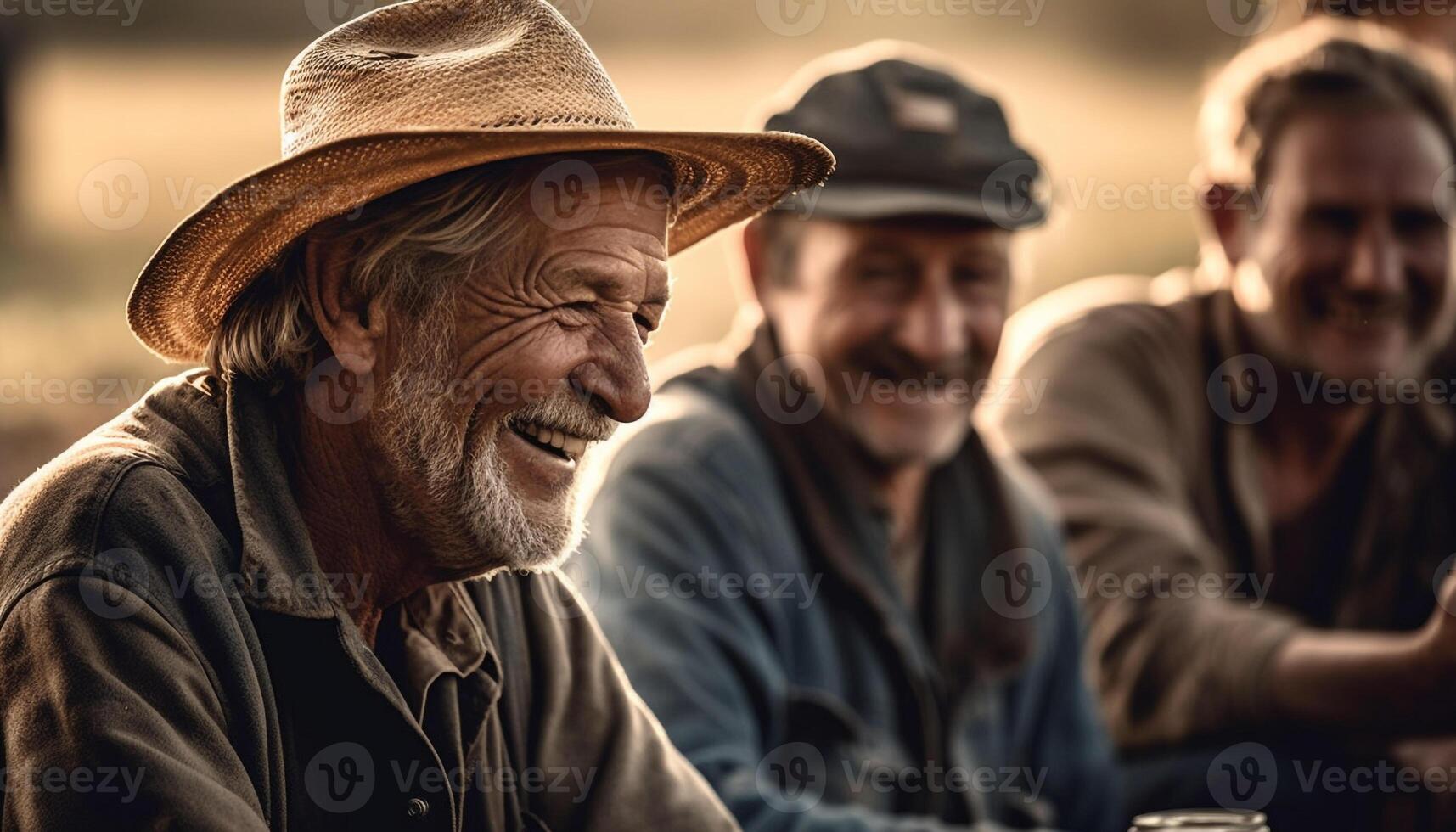 Smiling seniors enjoy leisure activity in nature generated by AI photo