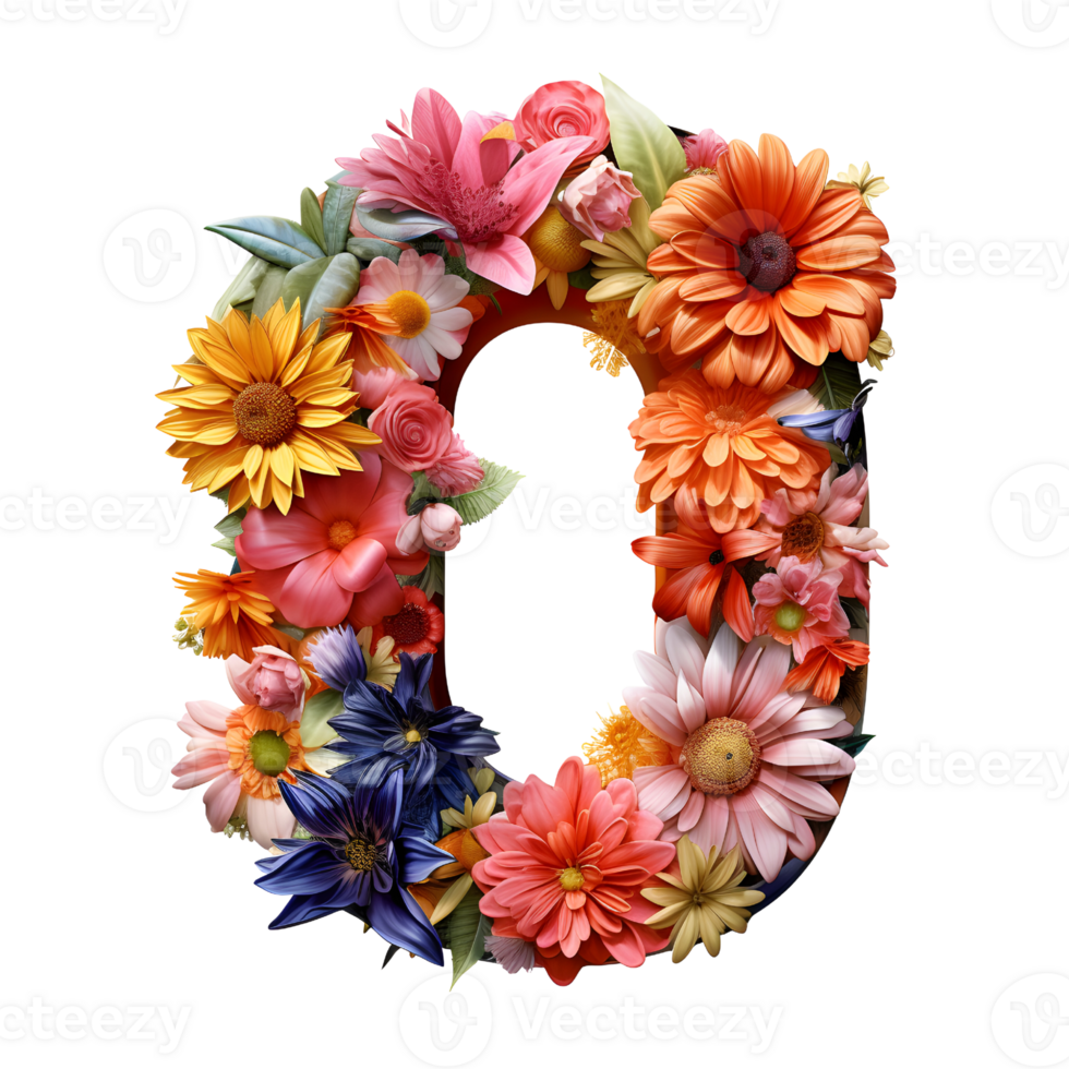 flower letter O made from colorful flower, generated png