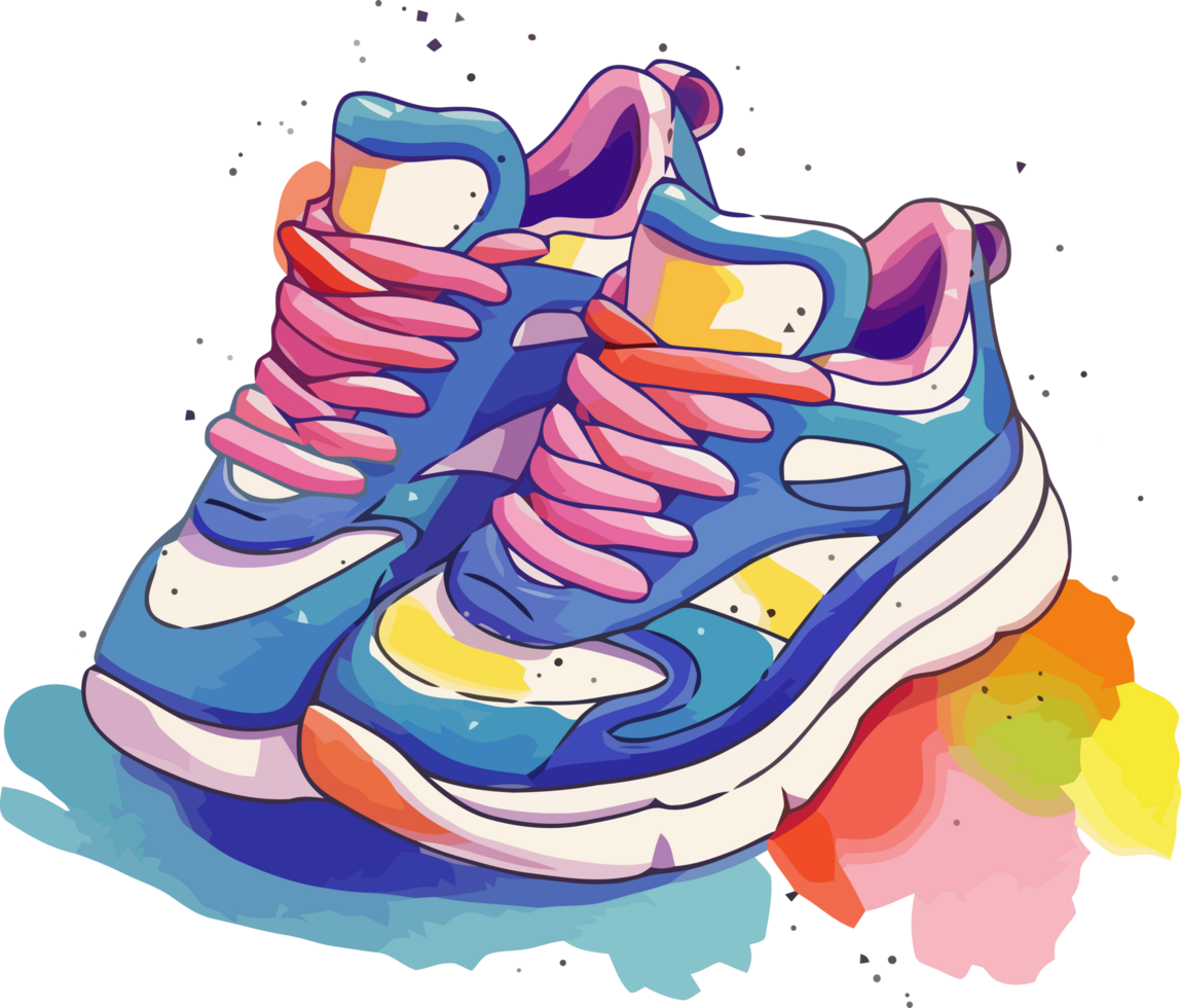 Colorful Hand Drawn Sneaker Art in Watercolor png