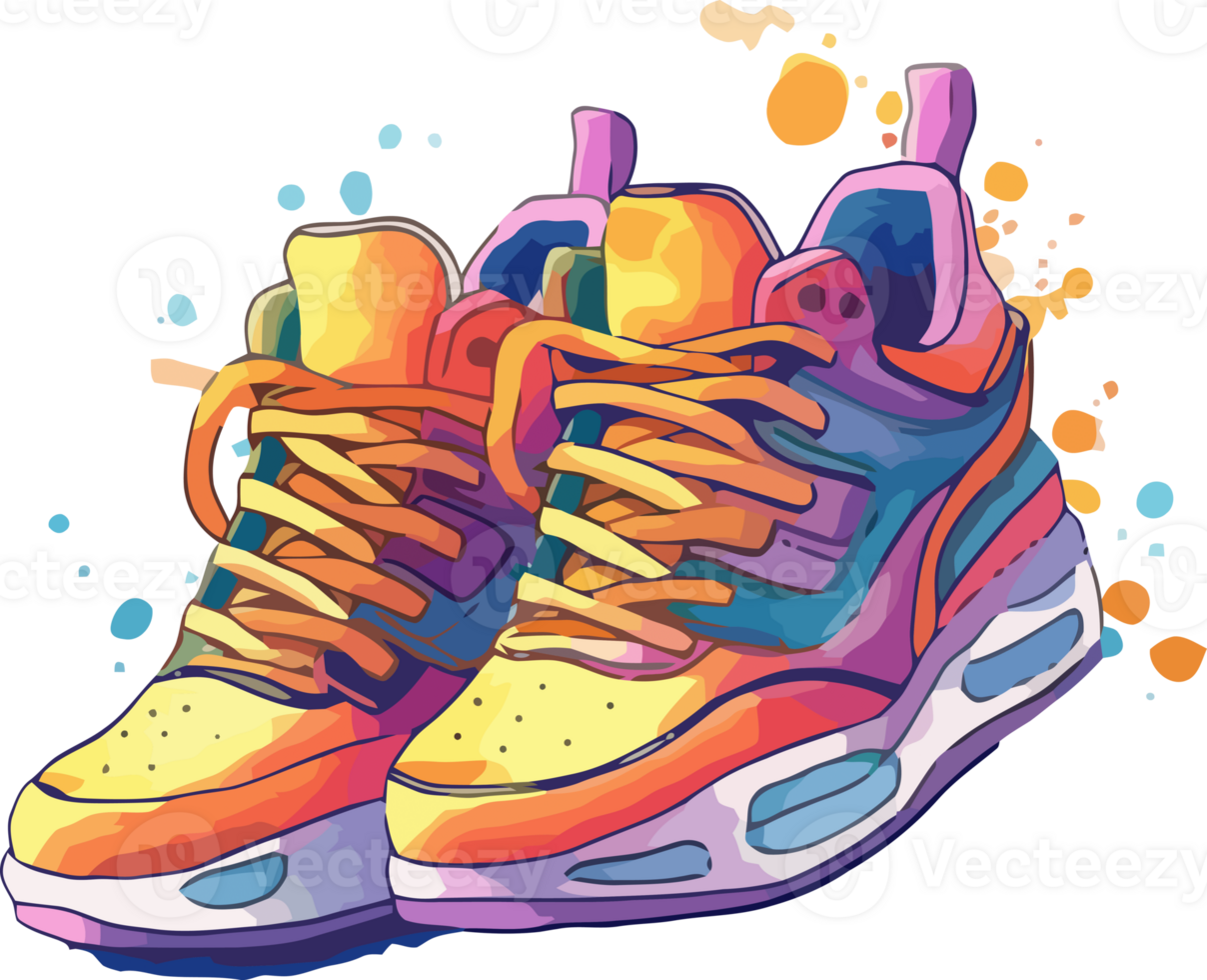 Hand Drawn Sneaker Watercolor Art, Bursting with Colors and Splashes png