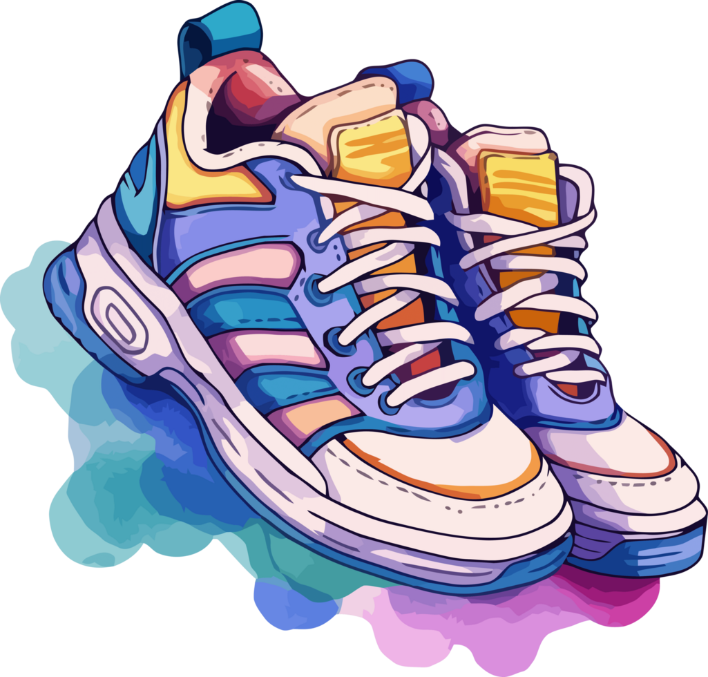 Abstract Watercolor Sneaker Art, Vibrant Colors and Dynamic Splashes png