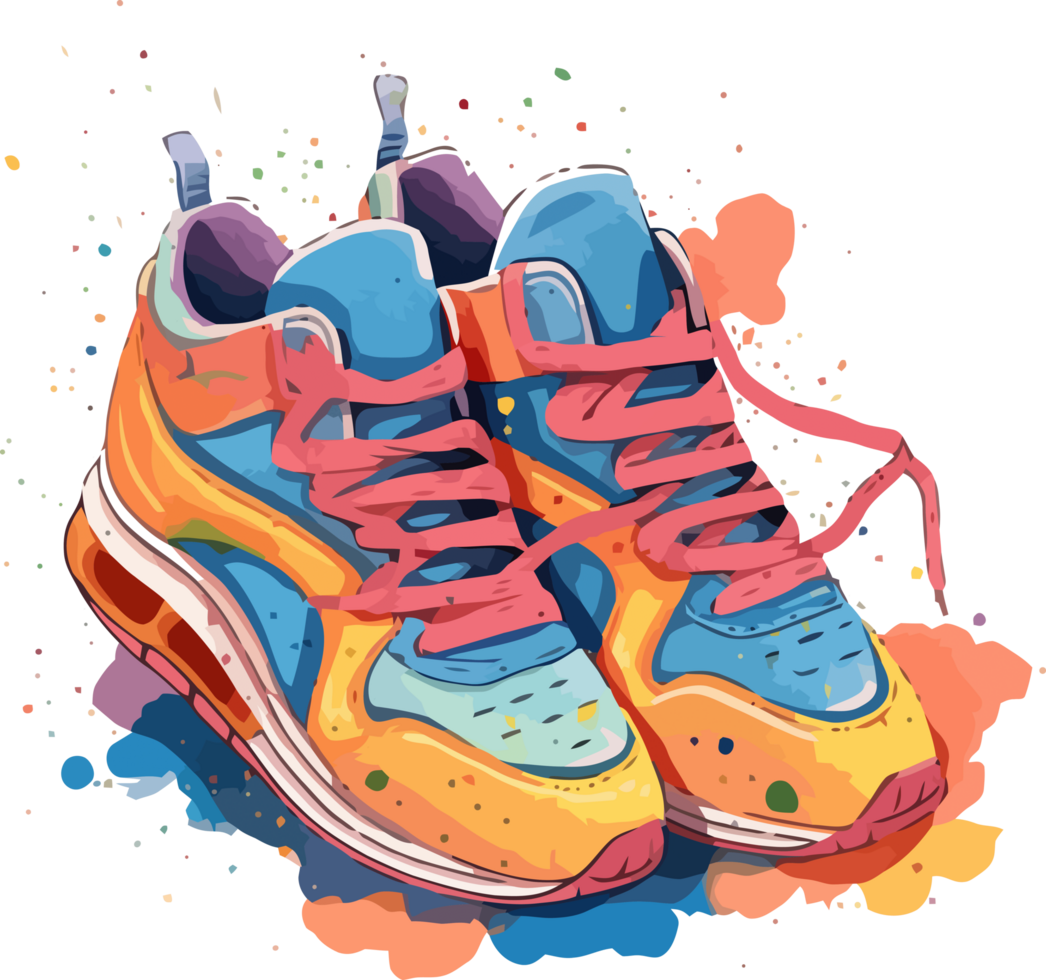 Dynamic Sneaker Watercolor Art, Expressive Splashes and Vibrant Hues png