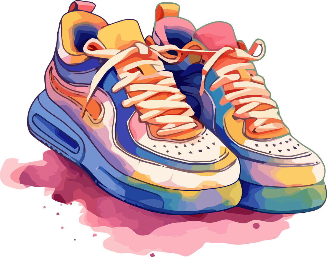 Watercolor Sneaker Painting, Colors and Artistic Splash Effects png