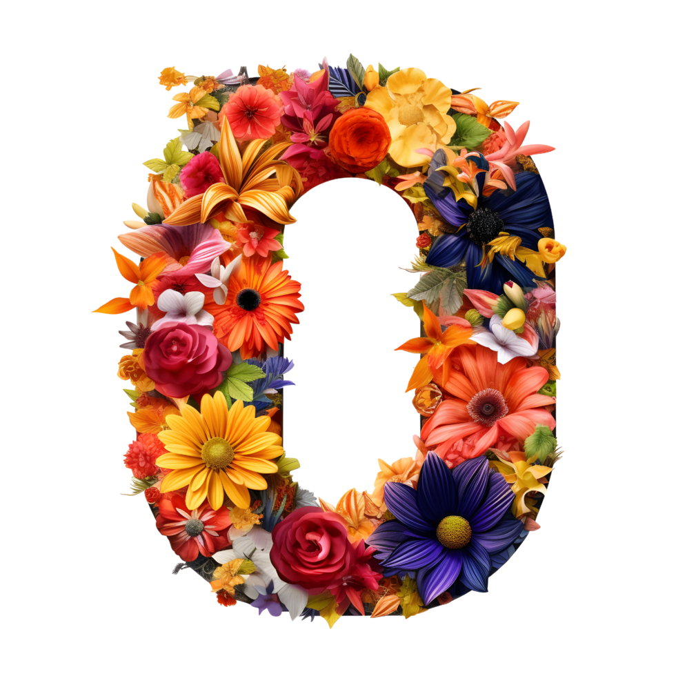 alphabet O made of flowers, Set of flower flora font, generated png