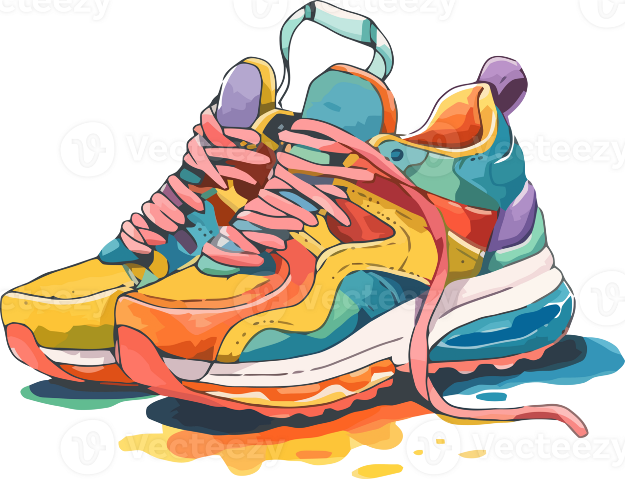 planschen Farben, Hand gemalt Sneaker Kunst mit Aquarell bewirken ai generativ png