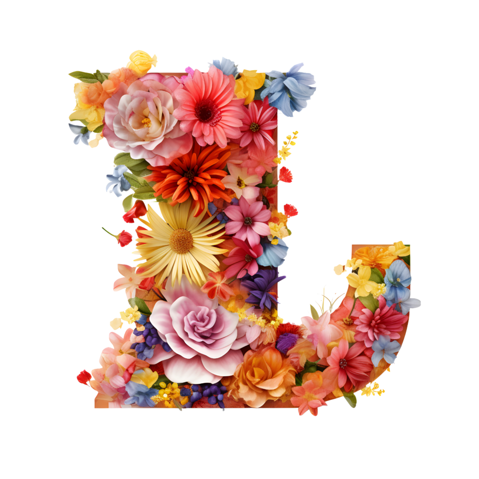 alphabet L made of flowers, Set of flower flora font, generated png