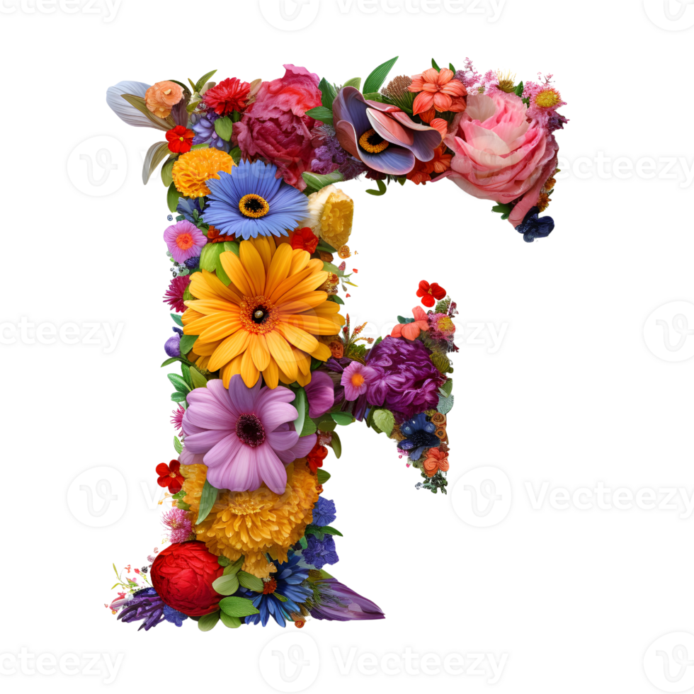 Floral Alphabet, Letter F, floral typography, generated png