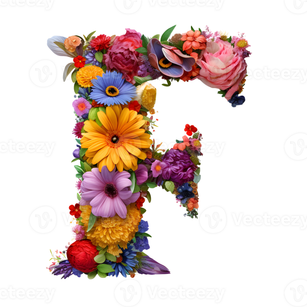 bloemen alfabet, brief f, bloemen typografie, generatief ai gegenereerd png