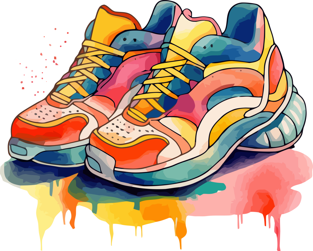 Expressive Sneaker Watercolor Art with Splash Details png