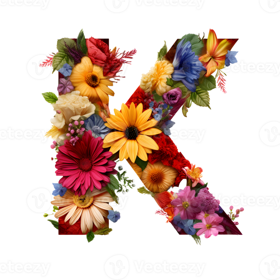 floral alphabet, lettre k, floral typographie, génératif ai généré png