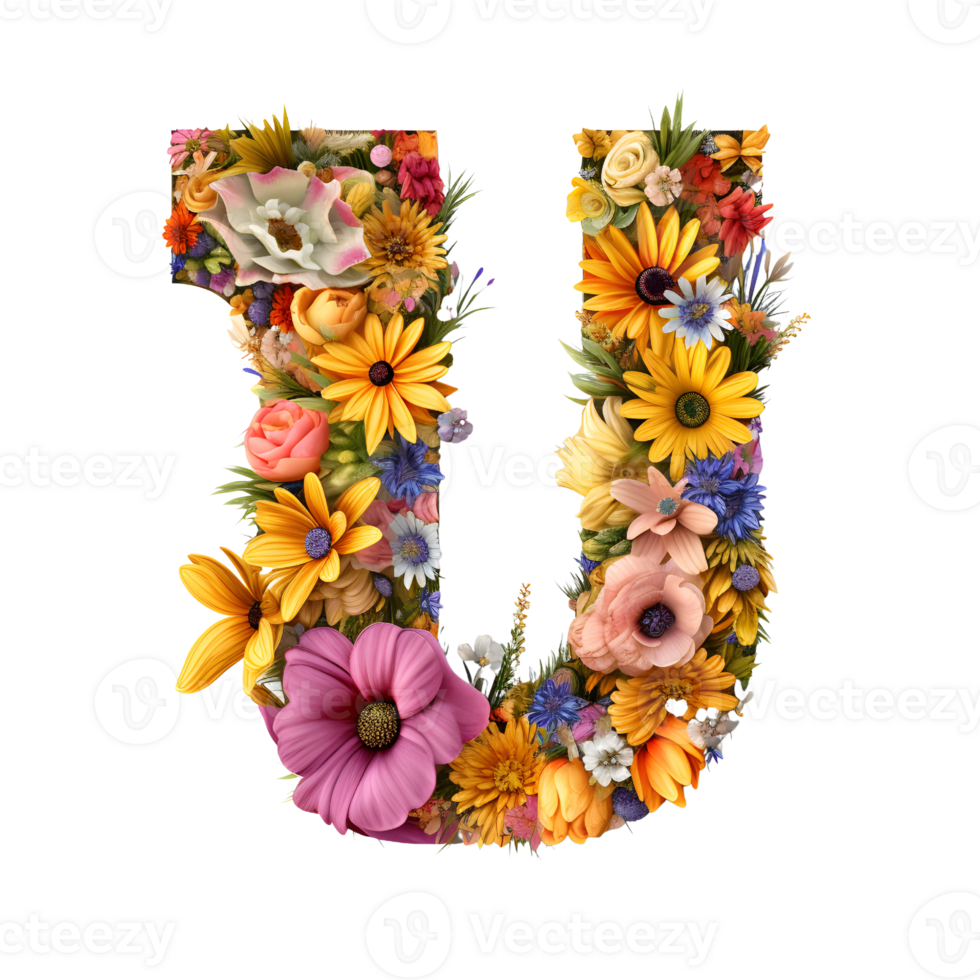 Floral Alphabet, Letter U, floral typography, generative ai generated  24639134 PNG