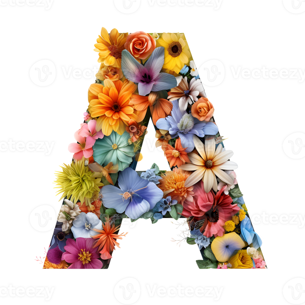 alfabet een gemaakt van bloemen, reeks van bloem flora lettertype, generatief ai gegenereerd png