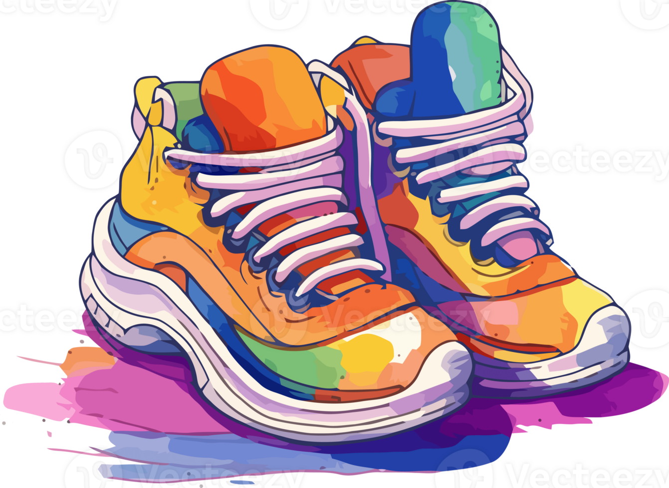 Hand Drawn Watercolor Sneaker Art, A Fusion of Colors and Splash Techniques png