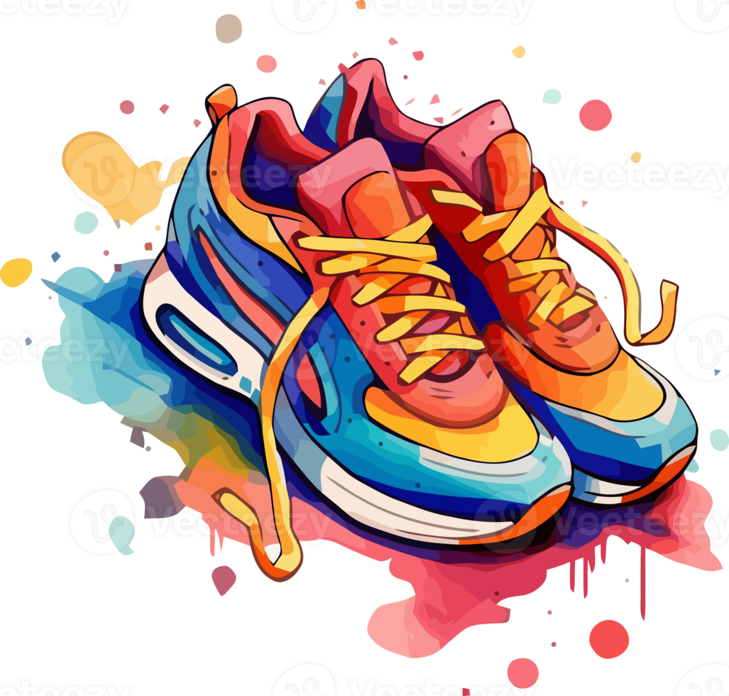 Dynamic and Colorful Hand Drawn Sneaker Art in Watercolor png