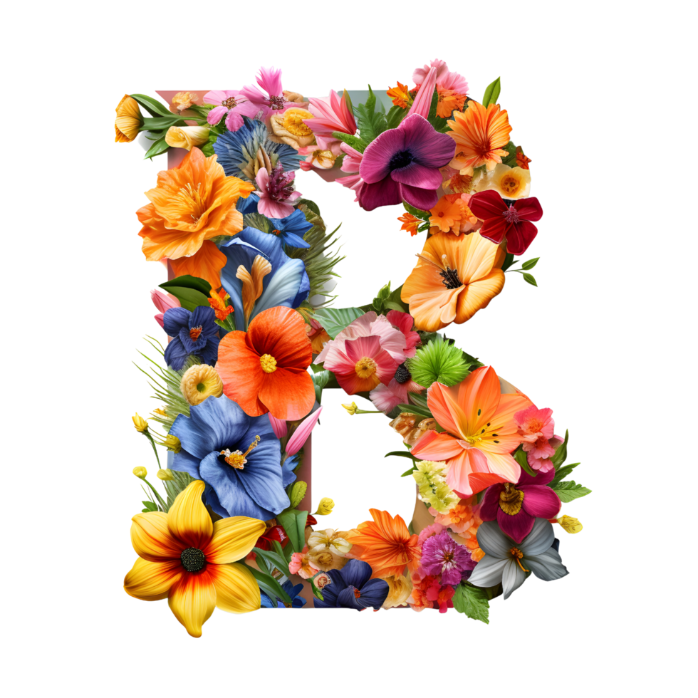 floral alphabet, lettre b, floral typographie, génératif ai généré png