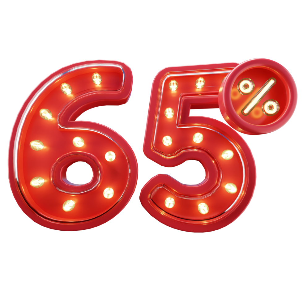 3d Render of 65 Discount Sale Neon Typography png