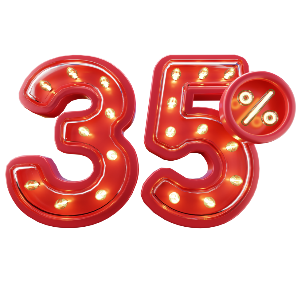 3d Render of 35 Discount Sale Neon Typography png