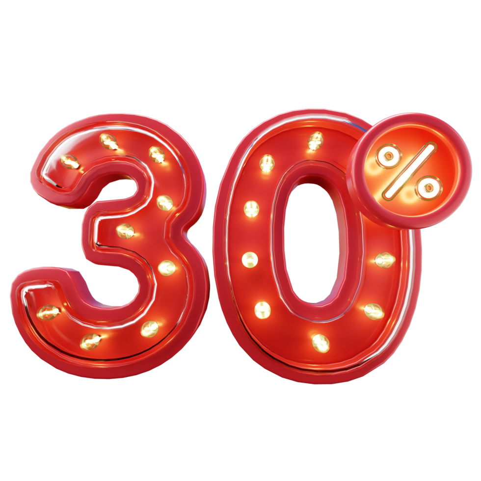 3d Render of 30 Discount Sale Neon Typography png