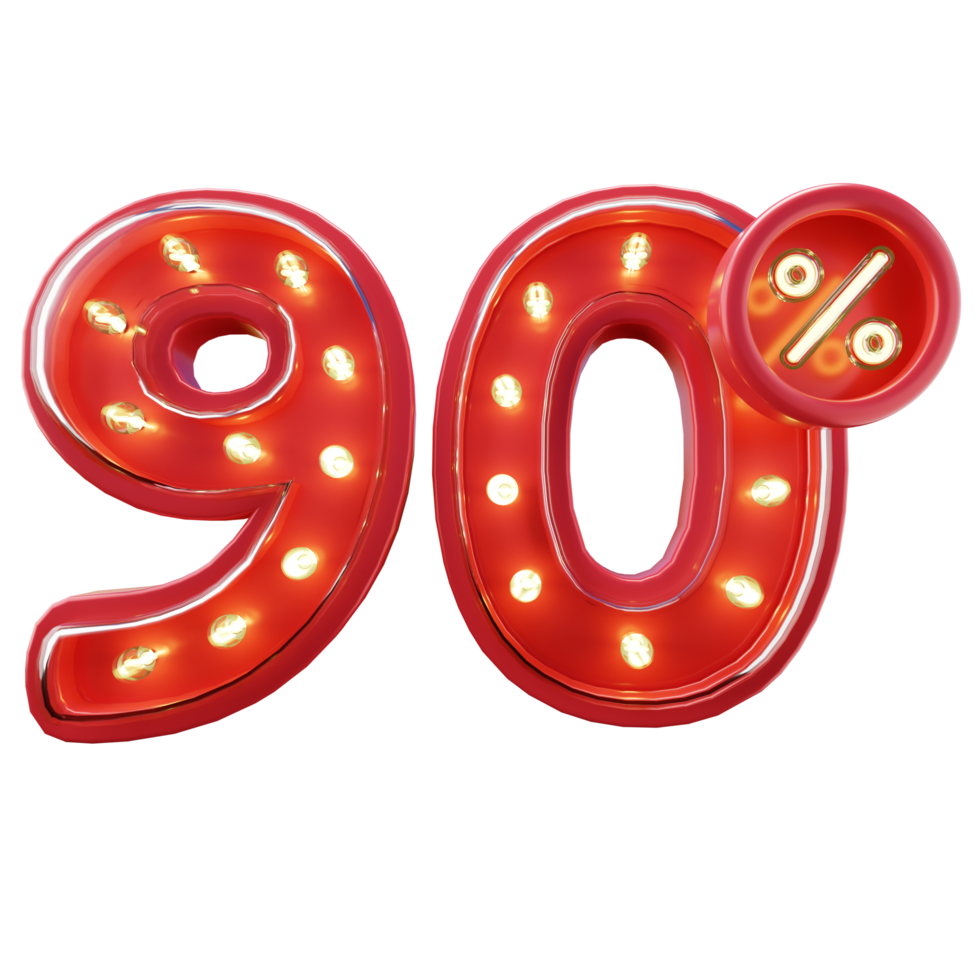 3d Render of 90 Discount Sale Neon Typography png