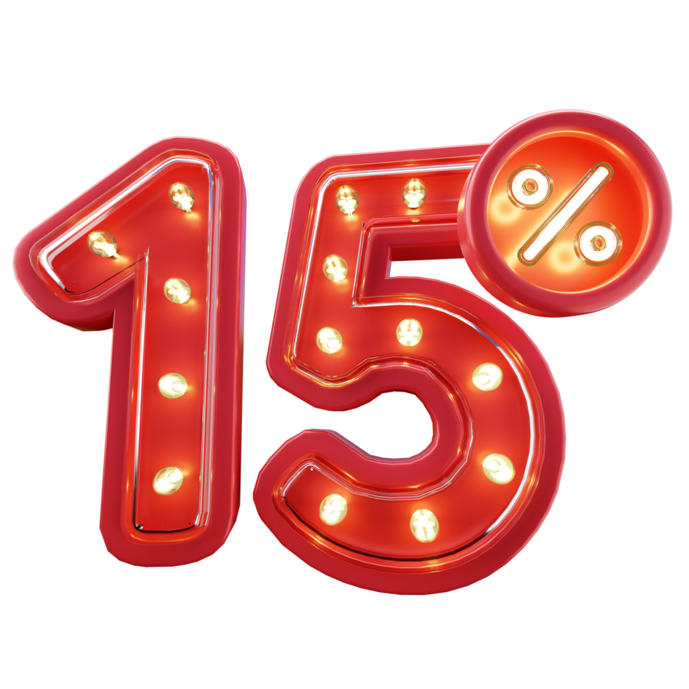 3d Render of 15 Discount Sale Neon Typography png