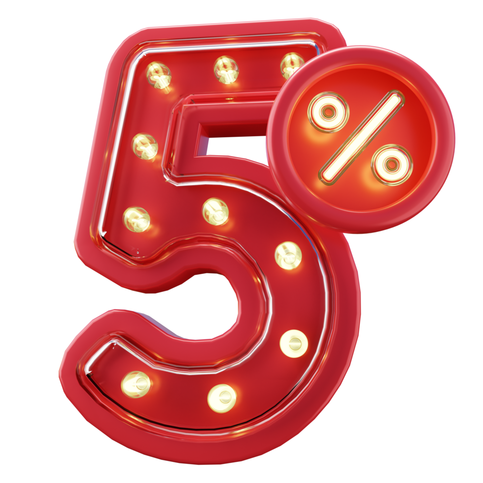 3d Render of 5 Discount Sale Neon Typography png