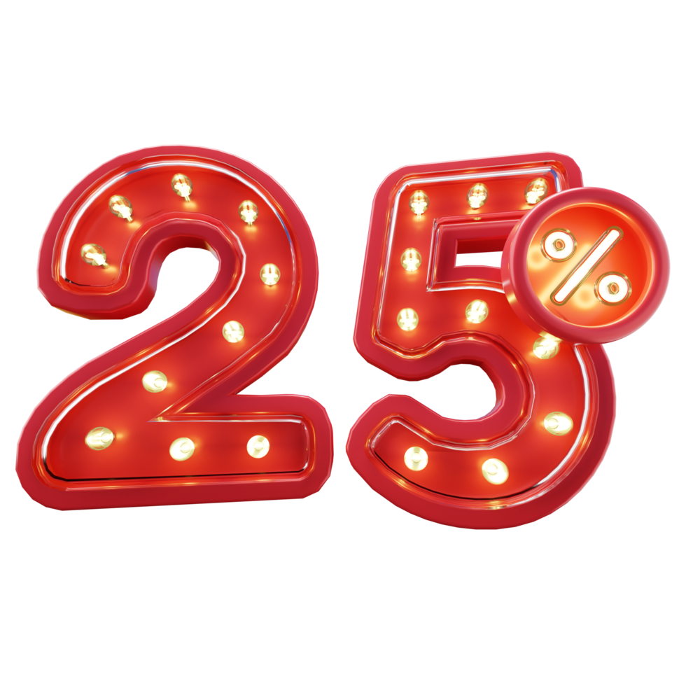 3d Render of 25 Discount Sale Neon Typography png