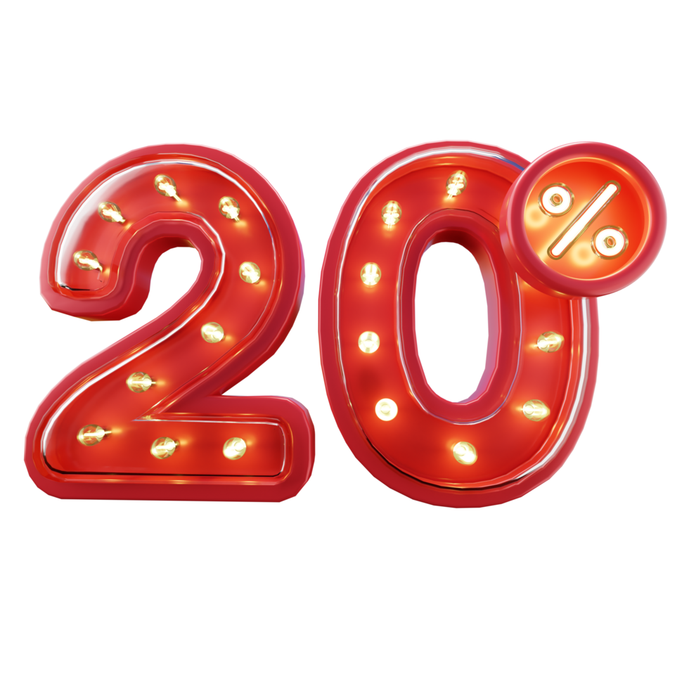 3d Render of 20 Discount Sale Neon Typography png