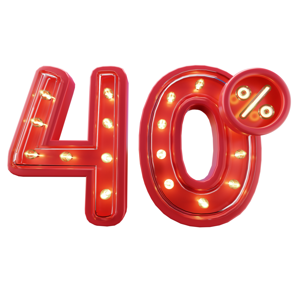 3d Render of 40 Discount Sale Neon Typography png