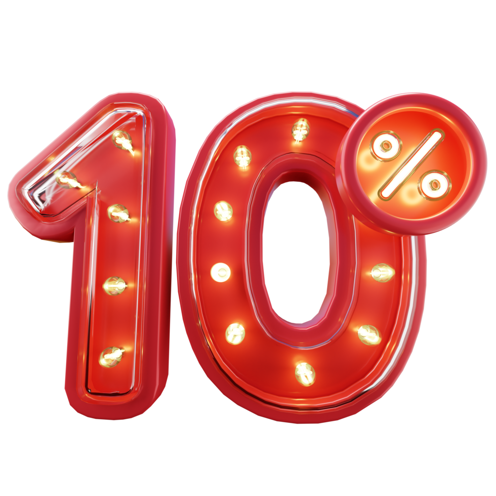 3d Render of 10 Discount Sale Neon Typography png