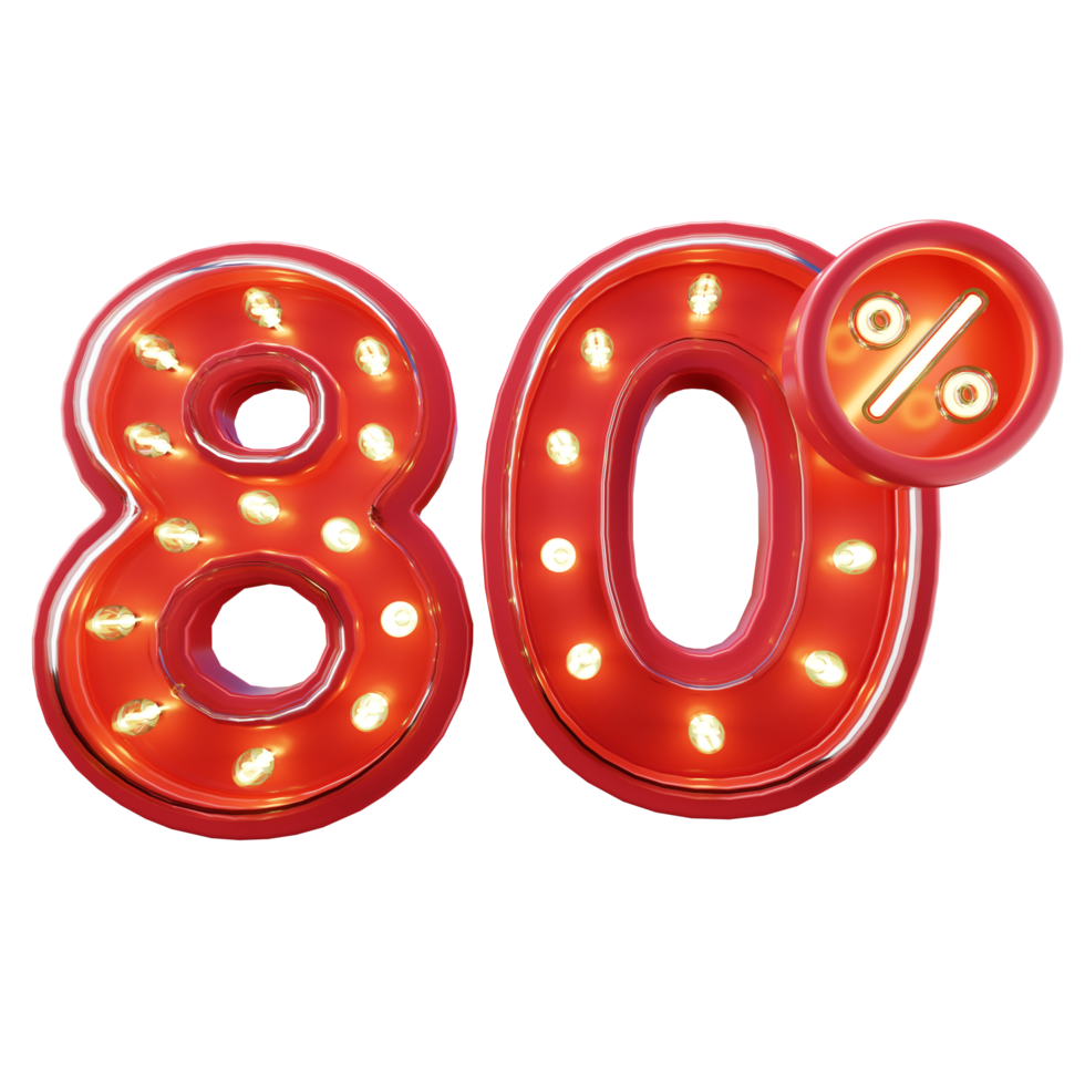 3d Render of 80 Discount Sale Neon Typography png