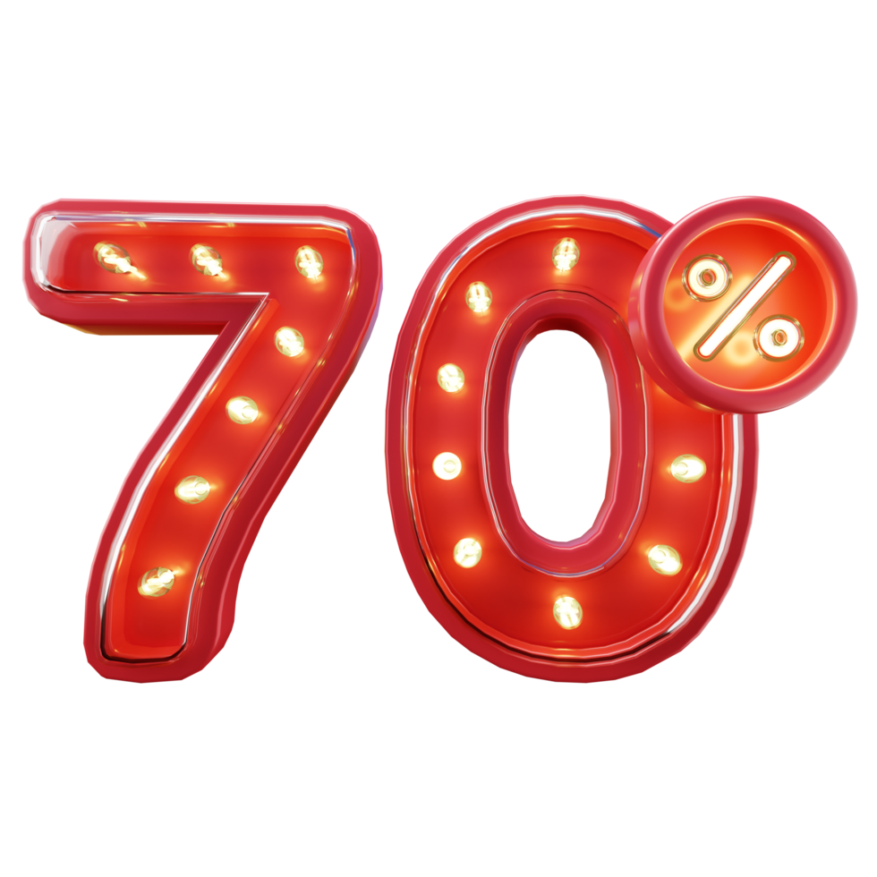 3d Render of 70 Discount Sale Neon Typography png