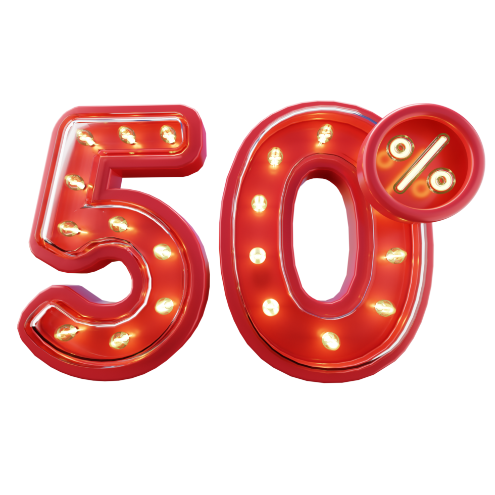 3d Render of 50 Discount Sale Neon Typography png