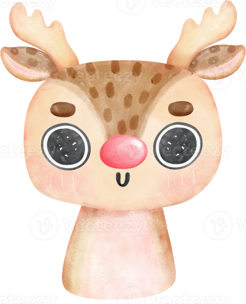 Cute baby reindeer character with various joyful expressions and different poses cartoon watercolour hand painting png
